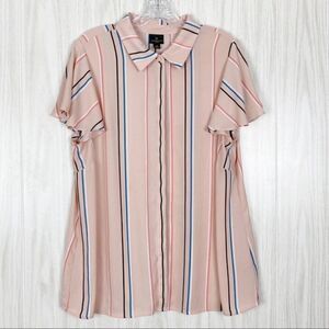 Worthington | Striped Flutter Sleeve Button Down Size 1X